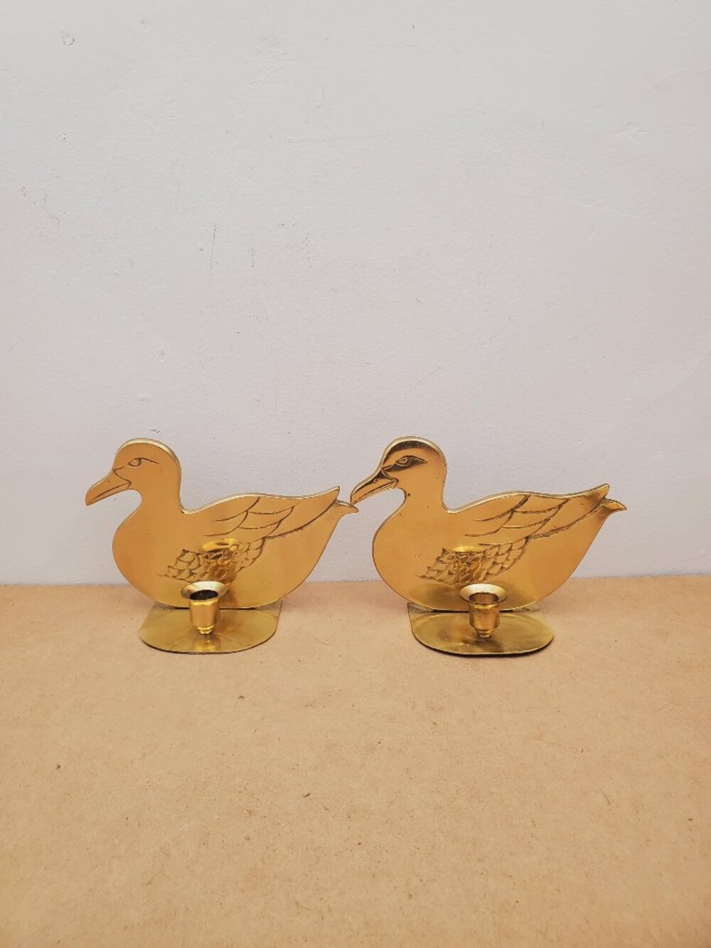 Set of Brass Ducks Wildlife Bookends Birds Ducks Animal Gold Mid Century Decor